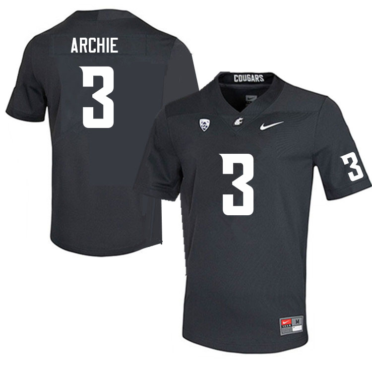 Washington State Cougars #3 Armauni Archie College Football Jerseys Sale-Charcoal